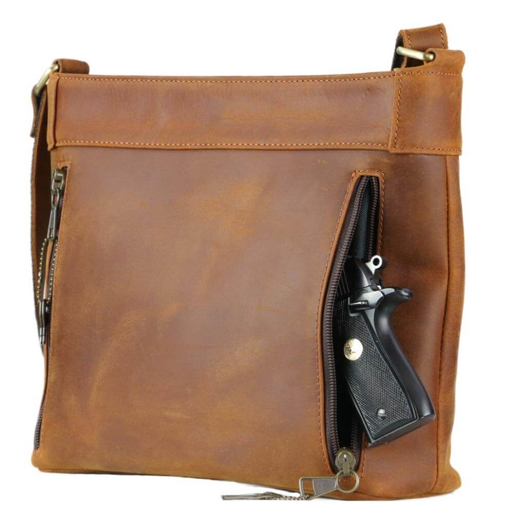 Lady Conceal Handgun Purses Concealed Carry Delaney Leather Crossbody Lockable CCW Bag