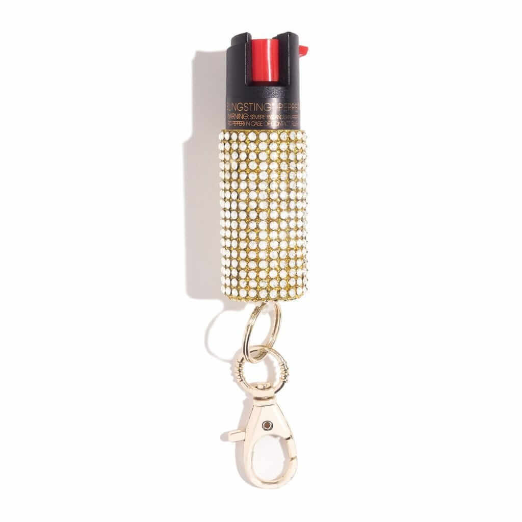 defense divas gold rhinestone pepper spray keychain bling sting key ring