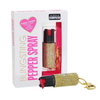 Thumbnail for defense divas gold rhinestone pepper spray keychain bling sting key ring gift packaging
