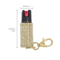 Thumbnail for defense divas gold rhinestone pepper spray keychain bling sting key ring measurement
