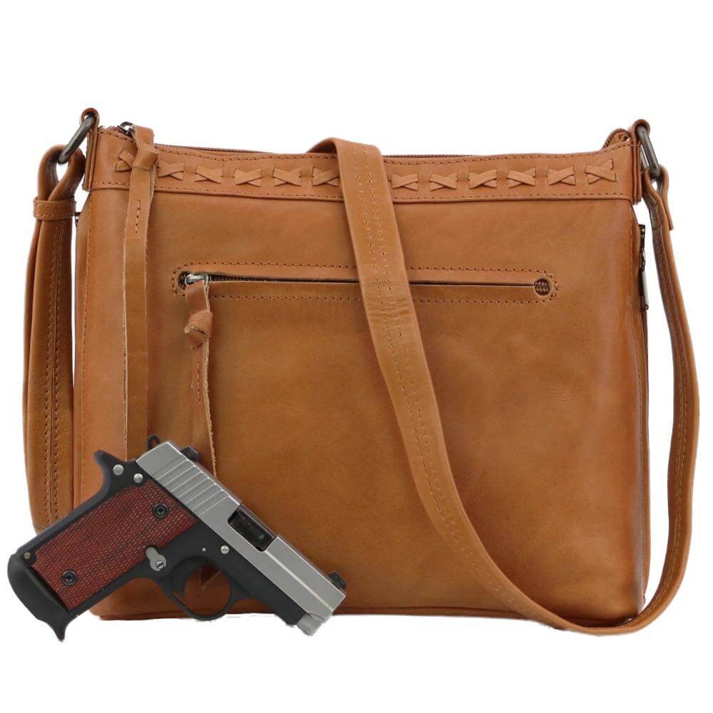 Lady Conceal Handgun Purses Concealed Carry Faith Genuine Leather Lockable CCW Crossbody Bag Caramel