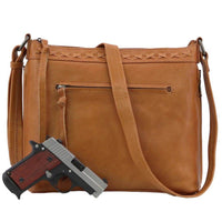 Thumbnail for Lady Conceal Handgun Purses Concealed Carry Faith Genuine Leather Lockable CCW Crossbody Bag Caramel