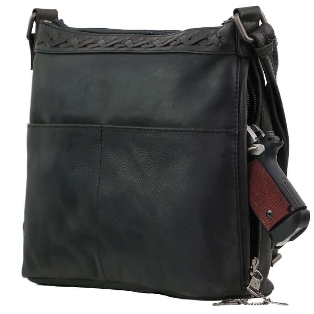 Lady Conceal Handgun Purses Concealed Carry Faith Genuine Leather Lockable CCW Crossbody Bag Black