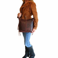 Thumbnail for Lady Conceal Handgun Purses Concealed Carry Blake Scooped Leather Crossbody Lockable CCW Bag