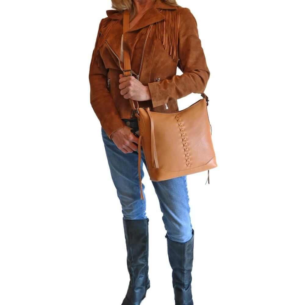 Lady Conceal Handgun Purses Concealed Carry Blake Scooped Leather Crossbody Lockable CCW Bag