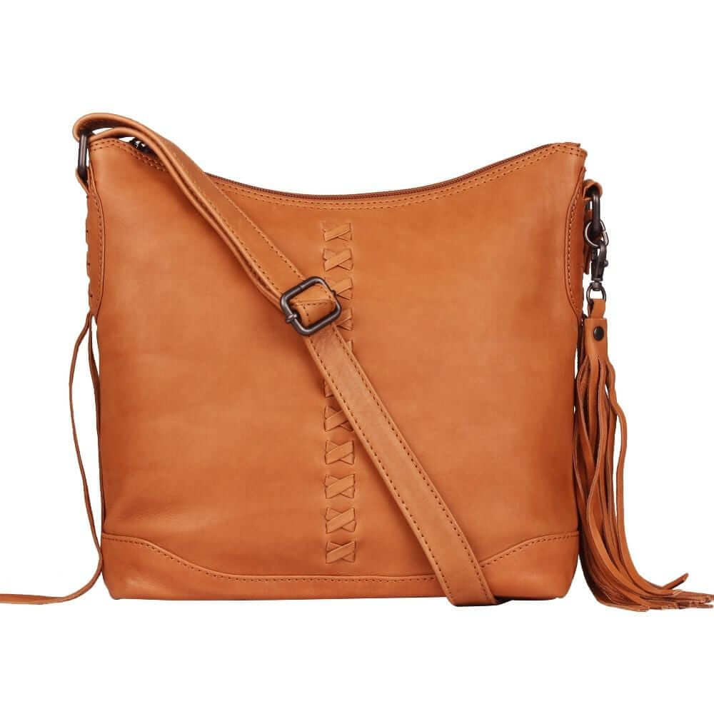 Lady Conceal Handgun Purses Concealed Carry Blake Scooped Leather Crossbody Lockable CCW Bag Caramel