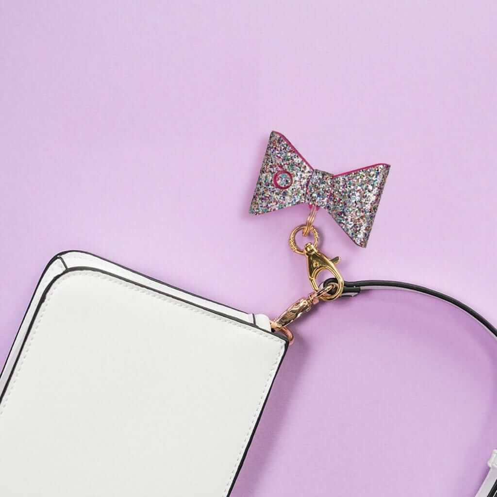 defense divas rhinestone glitter panic alarm keychain bow self defense key ring confetti purse clip