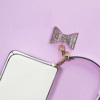 Thumbnail for defense divas rhinestone glitter panic alarm keychain bow self defense key ring confetti purse clip