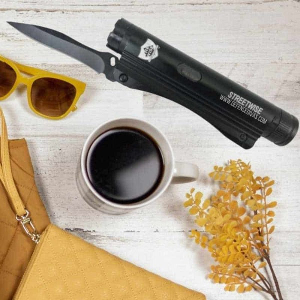 defense divas sting blade taser knife flashlight combo