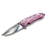 Femme Fatale Pink & Silver Rose Spring Assisted Folding Women Girl Knife  EDC