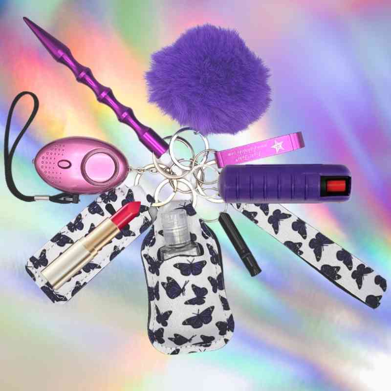 fight fobs purple butterfly defense keychain mace plus