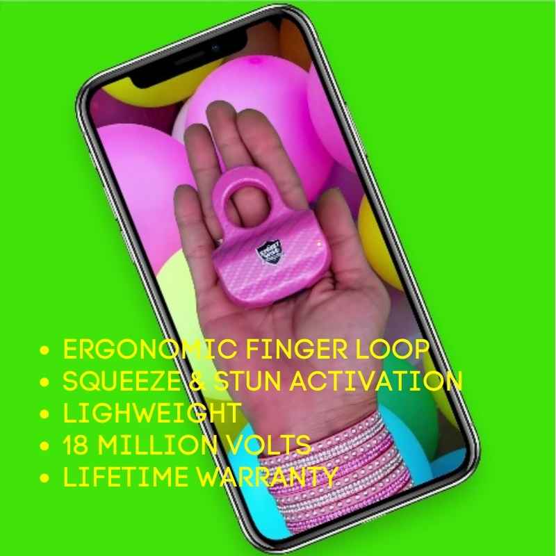 fingerloop sting ring pink stun gun in palm of hand 8b3ed12b 8544 41c7 a210