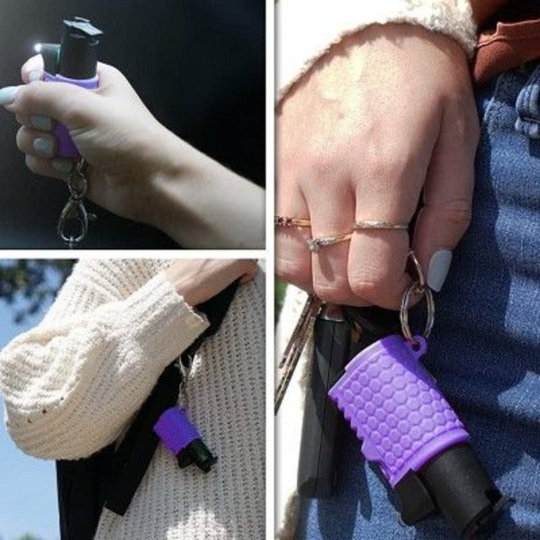 light em up purple pepper spray keychain feature