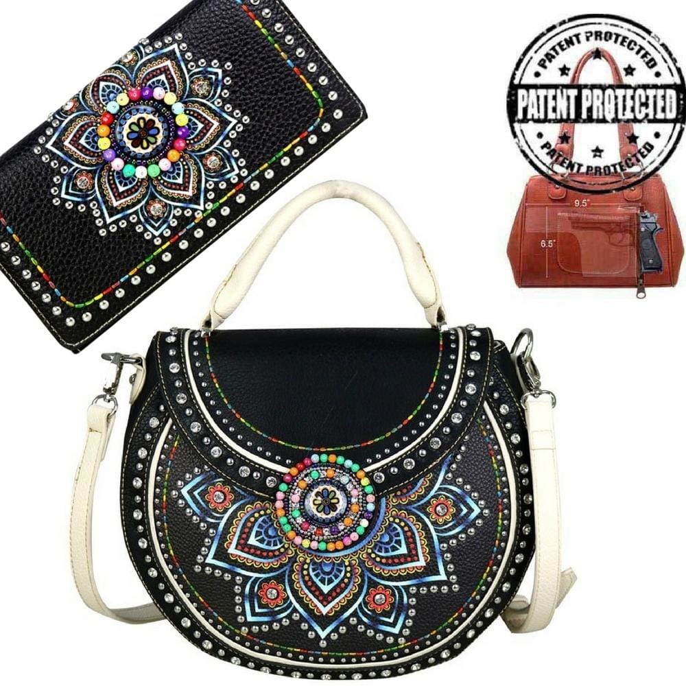 Montana West Handgun Purses Montana West® Brightly Beaded Multi Color Concho Concealed Carry Purse Firearm Handbag Wallet Set