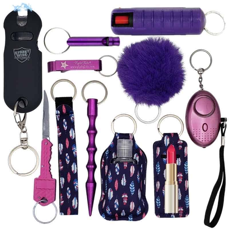 purple feather self defense keychain taser mace fight fobs FF-TRIBE-LUXE