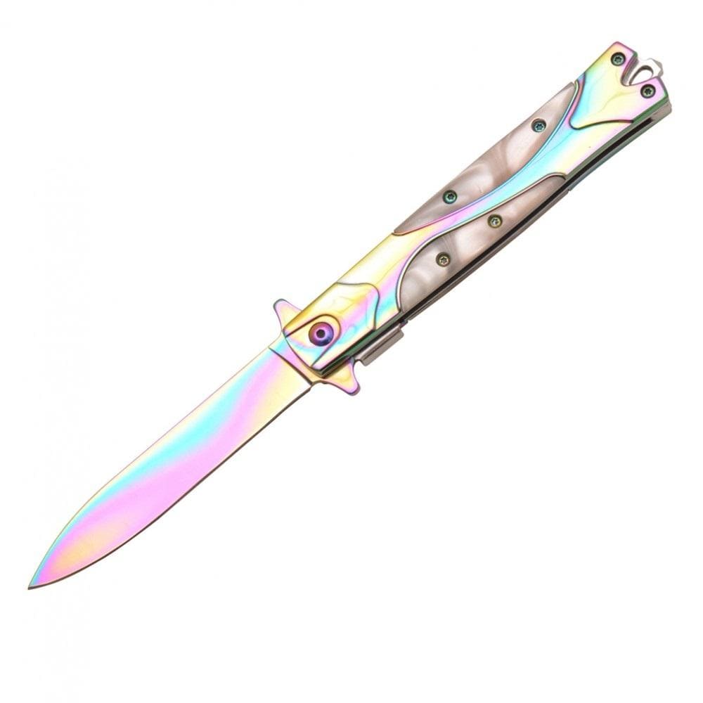 Rainbow Pearl Stiletto Folding Self-Defense Knife