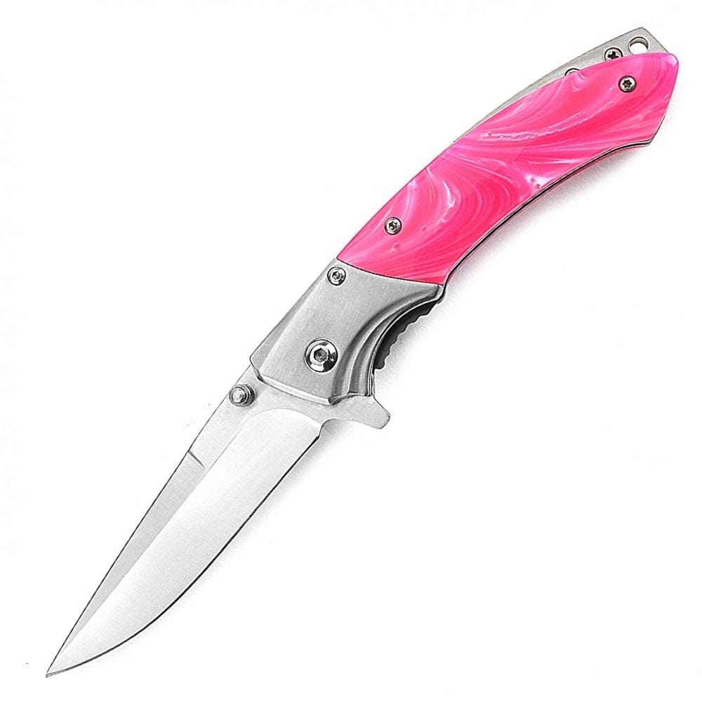 Defense Divas® Knives & Knuckles Pink Pearl Razor Tactical Blade with Emergency Glass Breaker