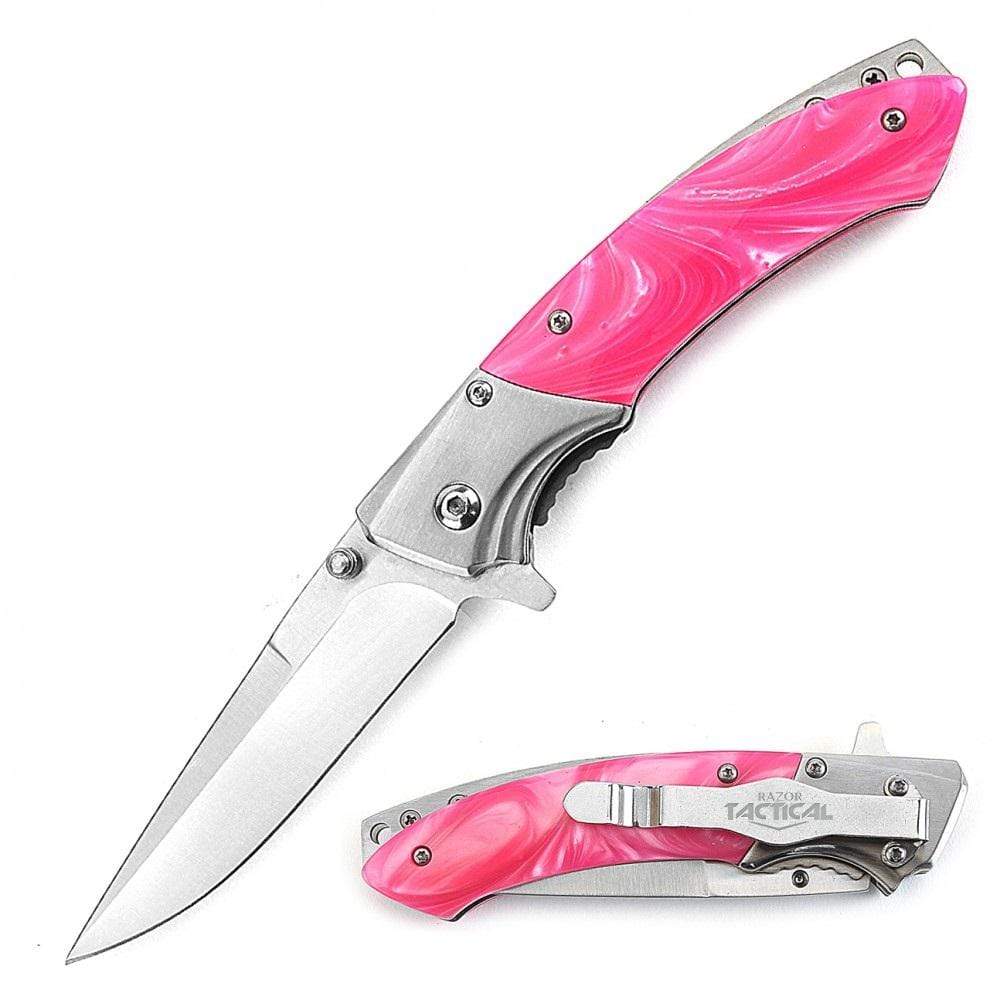 Defense Divas® Knives & Knuckles Pink Pearl Razor Tactical Blade with Emergency Glass Breaker