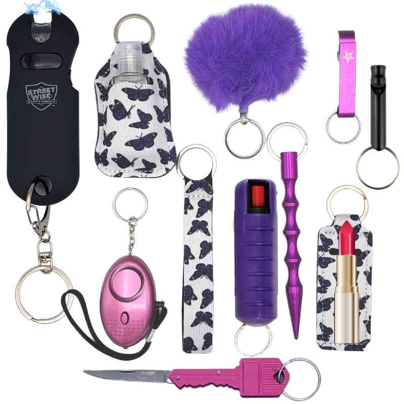 stun gun mace keychain luxe purple butterflies