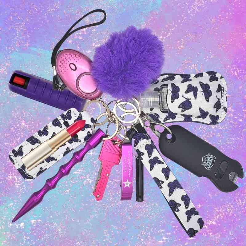 stun gun mace keychain luxe purple butterflies